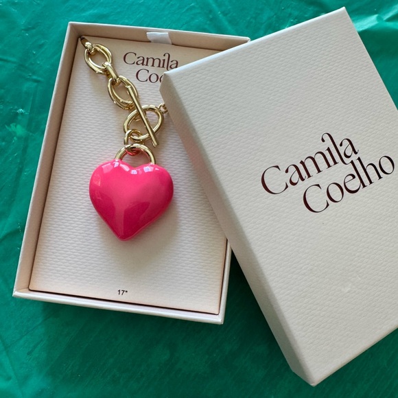 Camila Coelho Pink puffy Heart Charm necklace! GET IN ON THE TREND( for less $!)